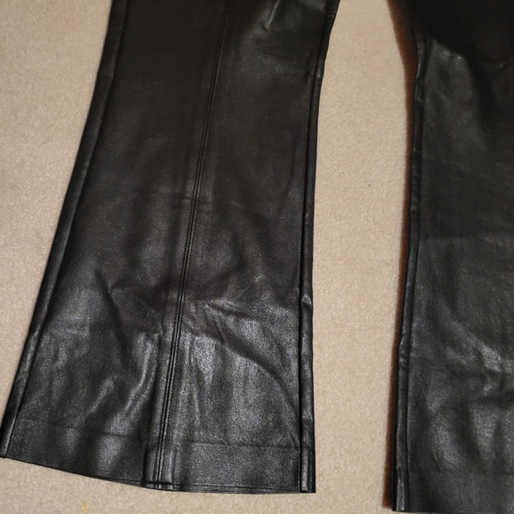 BCBG MaxAzria Faux Leather Black Pants Wide Leg Flair Size Medium Side Zipper - Picture 5 of 11